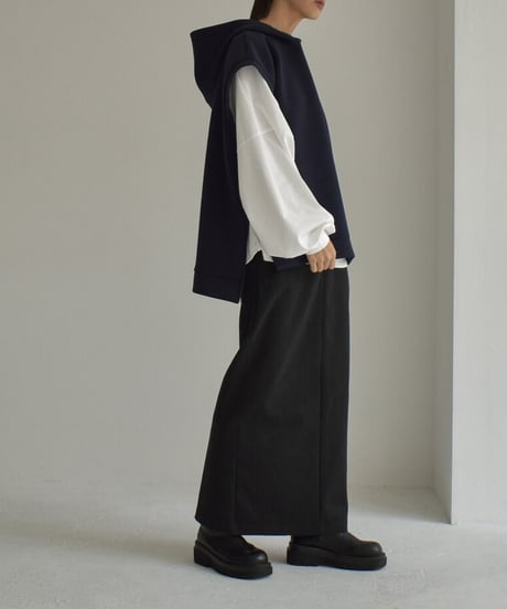 tops-02443　ダンボールニット フーディーベスト　グレージュ　ネイビー