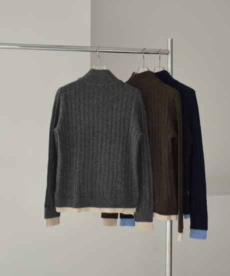 knit-02371　2way ハイネック レイヤードニット　グレー　ブラウン　ネイビー
