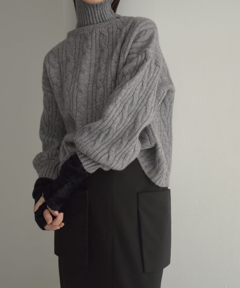knit-02263 ケーブル タートルネック ニット グレー | L a v i s h G knit-02263 ケーブル タートルネック ニット グレー | L a v i s h G