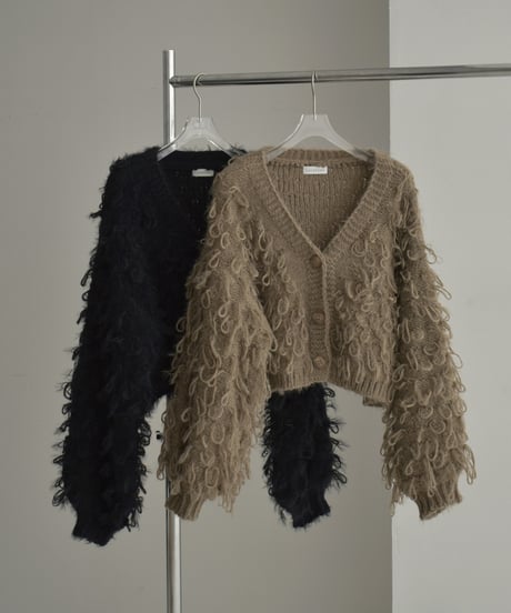 knit-02259　 ループボリュームショートカーディガン　モカ　ブラック