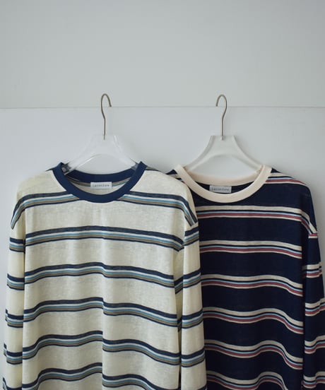 エクリュのみ 6月中旬入荷分　予約販売　nh-tops-02598　シアー マルチボーダー ロンT　エクリュ　ネイビー