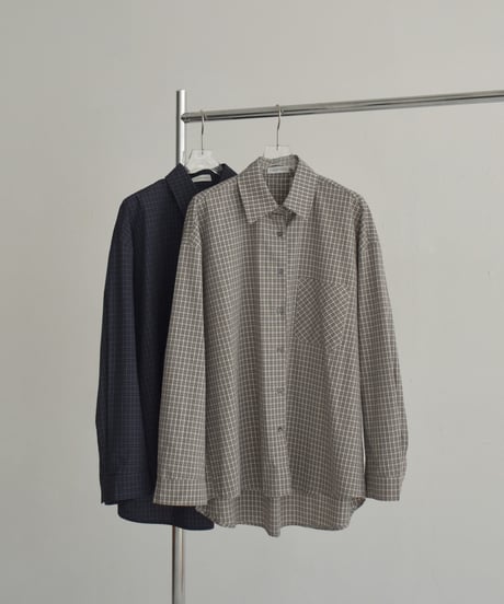 tops-02571　オーバーサイズ チェックシャツ　ベージュ　ネイビー