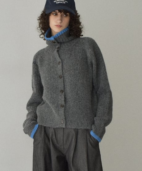 knit-02349　バイカラー 2wayネック ニット　グレー　ブラウン