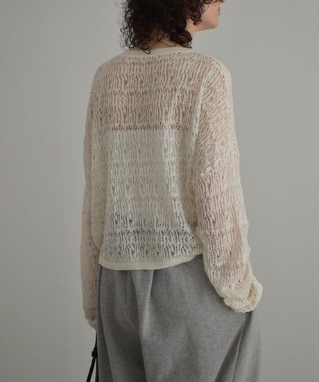 nh-knit-02374　レース ニット トップス　オフホワイト　チャコール