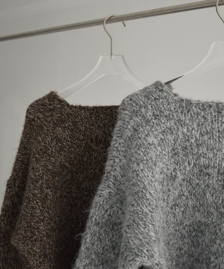 knit-02361　ボリュームスリーブ MIXカラー Vネック ニット　ブラウン　グレー