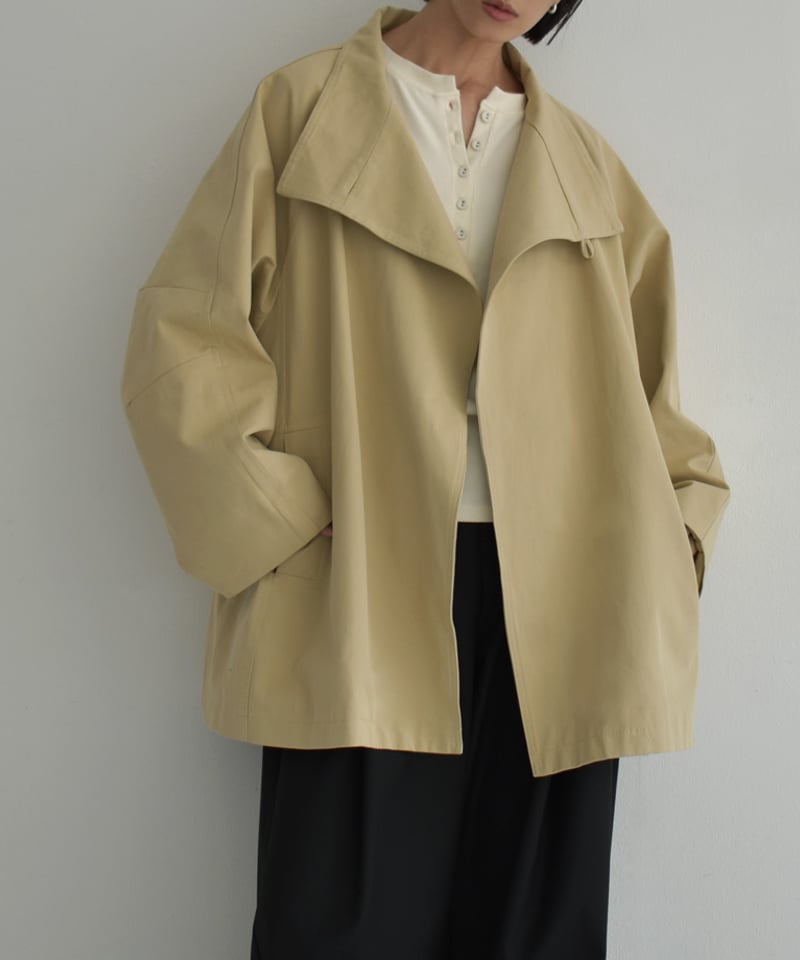 coat-02056 ワイドスリーブ スタンドカラー ミディコート