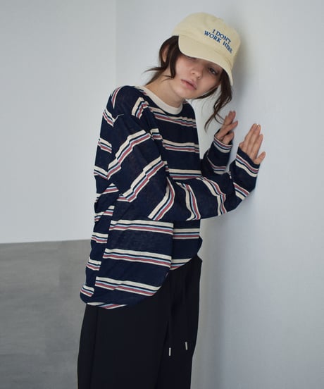 nh-cap-02067　" I DON'T WORK HERE "  メッセージキャップ　エクリュ　ブルー
