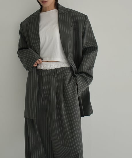 jacket-02016　オーバーサイズ ピンストライプ テーラードジャケット　グレー