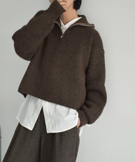 knit-02312　ハーフジップ ニット プルオーバー　グレー　ブラウン　ブラック