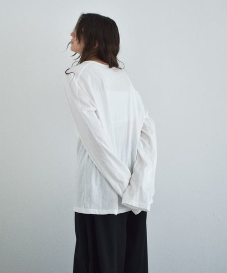 tops-02601　ヘンリーネック ロングTシャツ　ホワイト