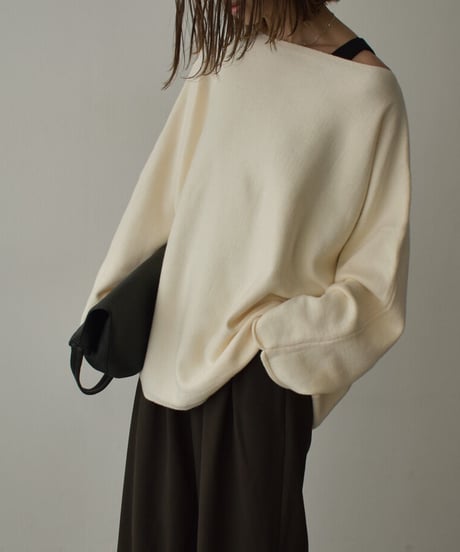 knit-02363　オーバーサイズ ボートネックニット　アイボリー　ブラック