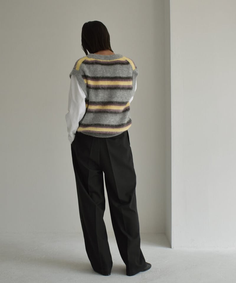 knit-02247 モヘア混 マルチボーダー Vネック ニットベスト | L knit-02247 モヘア混 マルチボーダー Vネック ニットベスト | L