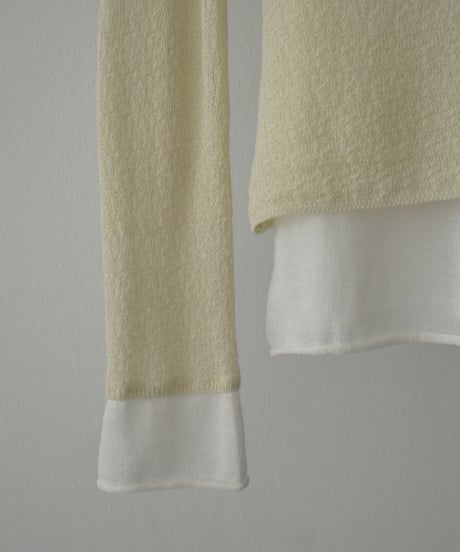 knit-02323　シアー レイヤード ニット　ペールイエロー　ブラック