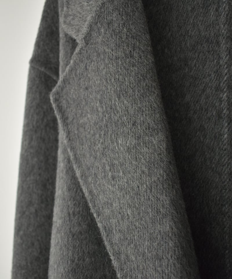 coat-02054 シャギー ウールコート リバー仕立て グレー ブラック | L