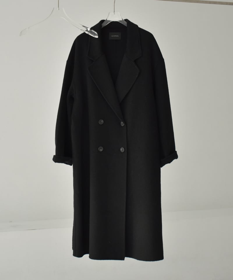 coat-02054 シャギー ウールコート リバー仕立て グレー ブラック | L
