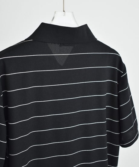 nh-tops-02624　ボーダー ポロカラー トップス　ブラック
