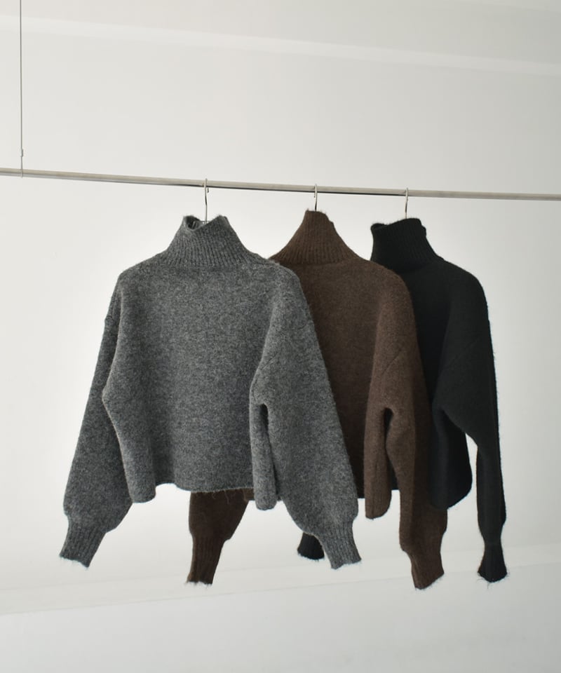 knit-02312 ハーフジップ ニット プルオーバー グレー ブラウン