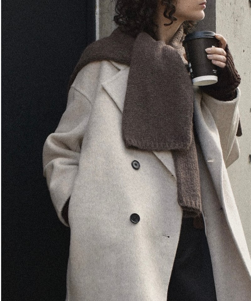 coat-02061 ウール ミディ コート リバー仕立て エクリュ ダークグレー