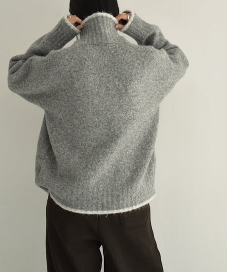 knit-02310　バイカラー ニット トップス　ライトベージュ　グレー　ブラウン