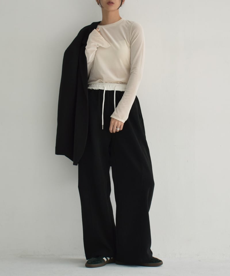 bottoms-02243 バイカラー ウエスト リラックス パンツ グレージュ