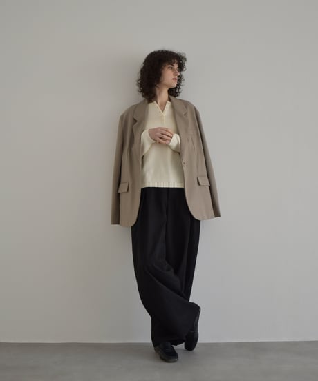 knit-02375　ヘンリーネック ニット プルオーバー　エクリュ　チャコール