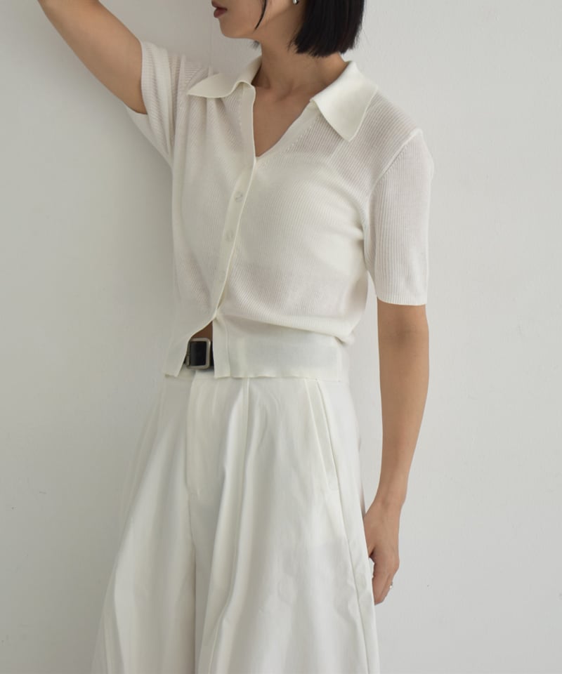 knit-02330 ハーフスリーブ スキッパーリブニット オフホワイト