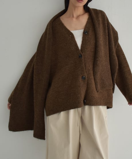 knit-02293　マフラー付き　ニットカーディガン　ブラウン　グレー　ブラック
