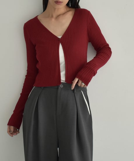 knit-02295　リブ ワンボタン カーディガン　オフホワイト　ブラウン　レッド　チャコール