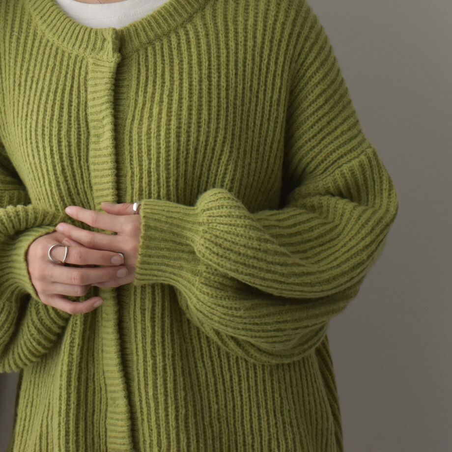 knit-02169 ボリュームニットカーディガン エクリュ グリーン