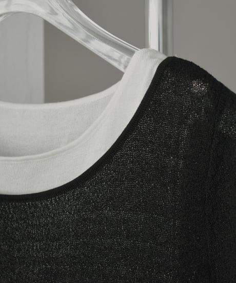 knit-02323　シアー レイヤード ニット　ペールイエロー　ブラック