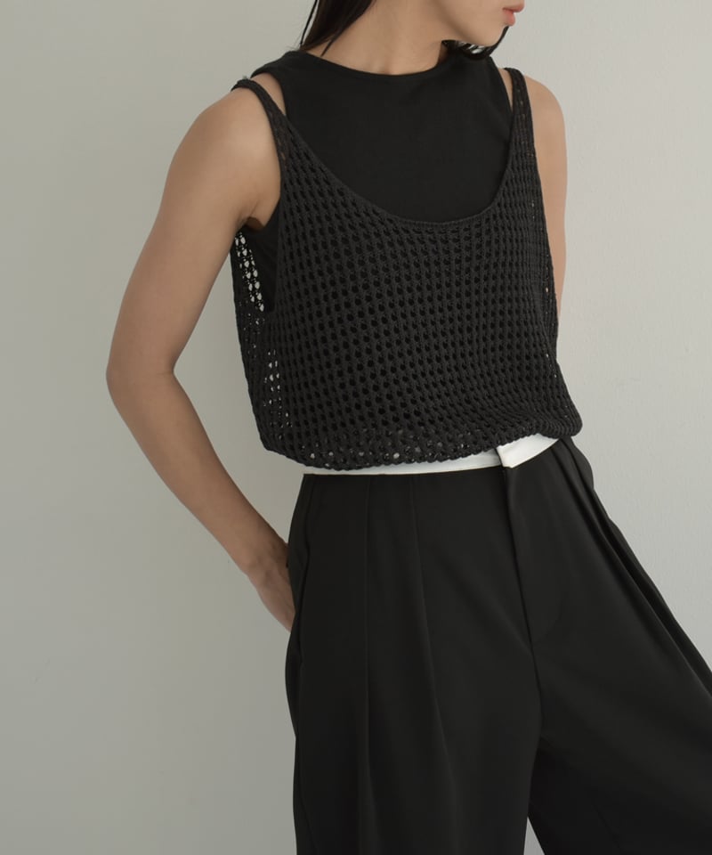 nh-tops-02469 メッシュタンクトップ ライトカーキ ブラック | L a v i nh-tops-02469 メッシュタンクトップ ライトカーキ ブラック | L a v i