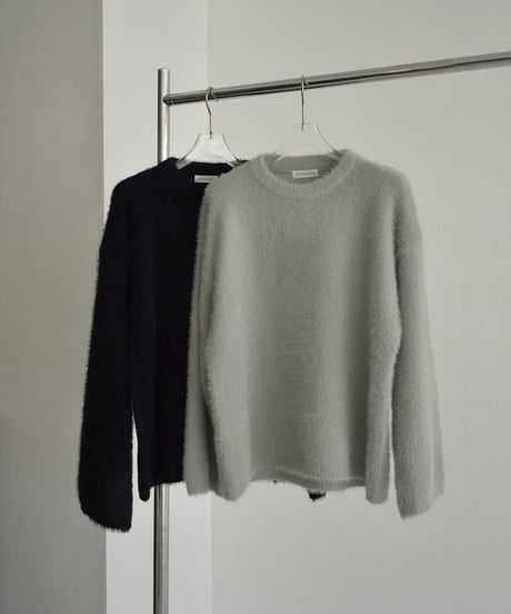 knit-02356　シャギー ルーズ ニット　ライトグレー　ブラック