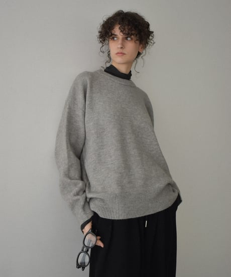 knit-02360　クルーネック ニット プルオーバー　オフホワイト　グレー