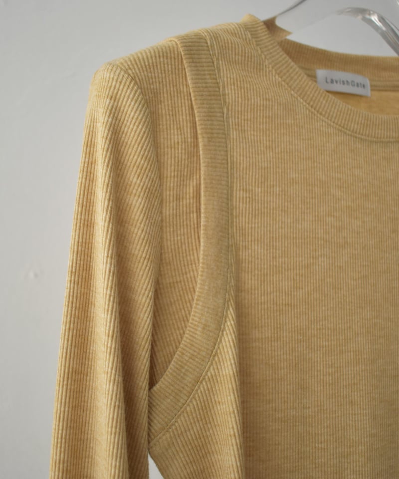 tops-02510 レイヤード ライク トップス マスタード グレー | L