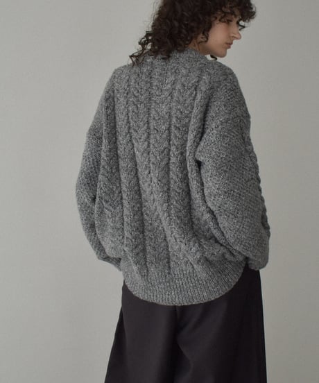 knit-02362　ミックスケーブルニットプルオーバー　グレー