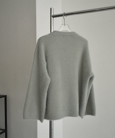 knit-02356　シャギー ルーズ ニット　ライトグレー　ブラック
