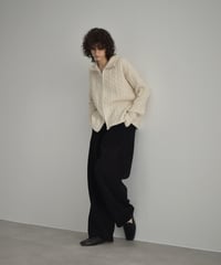 knit-02367　ダブルジップ ケーブル ニット　エクリュ　グレージュ　ダークグレー