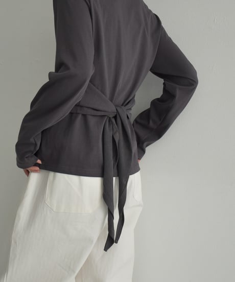tops-02536　レイヤードカットソー　ホワイト　チャコール