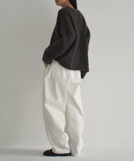 knit-02284　透かし編み モヘア ニット プルオーバー　エクリュ　チャコール