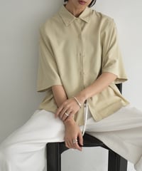 tops-02549　ハーフスリーブ オーバーシャツ　ベージュ　ホワイト　ブラウン