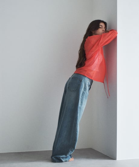 nh-knit-02379　キーネック シアー ルーズ ニット　アイスブルー　ネイビー　レッド