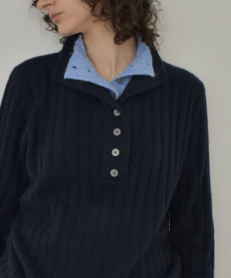 knit-02371　2way ハイネック レイヤードニット　グレー　ブラウン　ネイビー