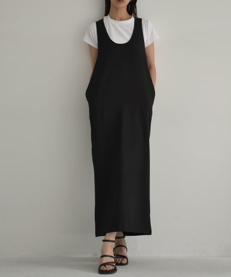onepiece-12015　リネン混 ストレッチ 2way ワンピース　グレー　ブラック