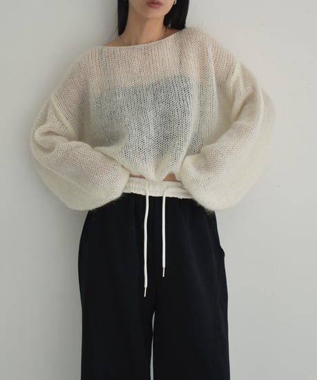 knit-02283　ボリュームスリーブ モヘアニット プルオーバー　エクリュ　グレー　ブラック