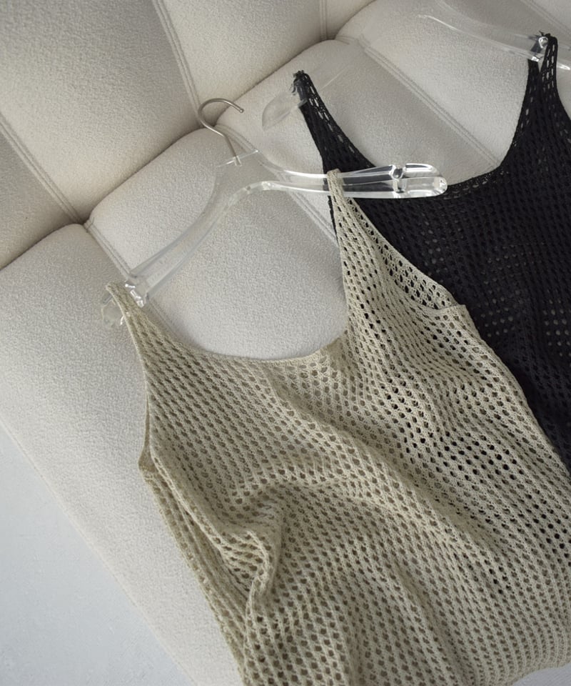 nh-tops-02469 メッシュタンクトップ ライトカーキ ブラック | L nh-tops-02469 メッシュタンクトップ ライトカーキ ブラック | L