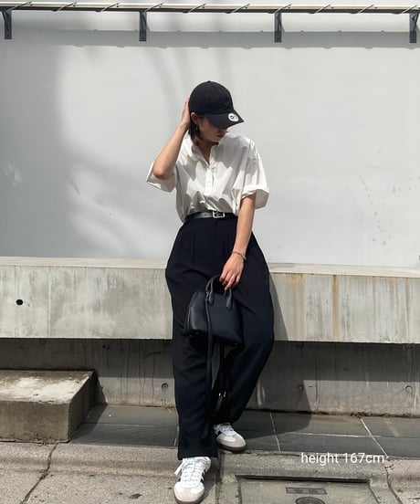 tops-02404　オーバーサイズ プルオーバーシャツ　ホワイト　ミント