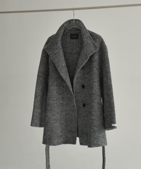 coat-02059　スタンドカラー ウール コート リバー仕立て　グレー　ダークグレー