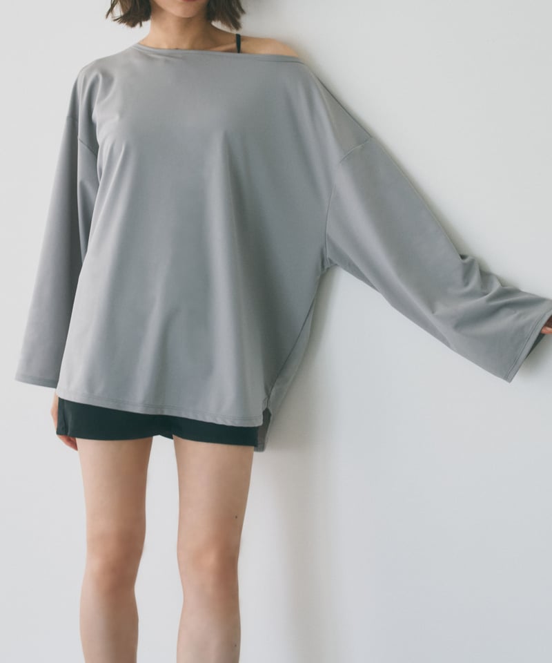 【超美品】LavishGate ラッシュガード　グレー　ボートネック swim-07002 ボートネック ラッシュガード グレー ブラック | L