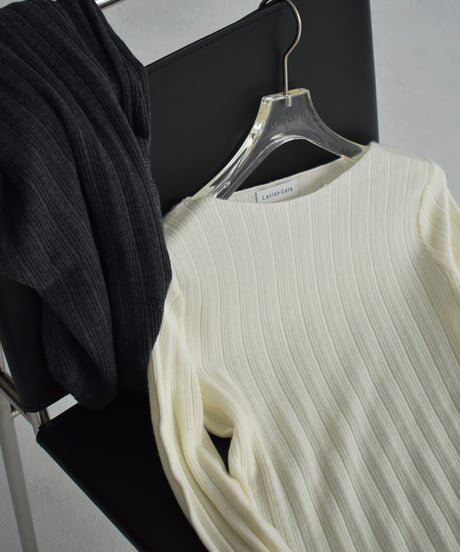 knit-02301　ボートネック ランダム リブ ニット　オフホワイト　チャコール