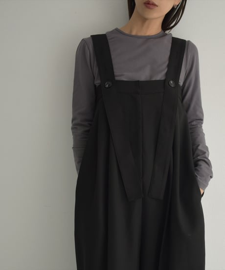nh-tops-02446　クルーネック コンパクト ロングTシャツ　チャコール　ブラック